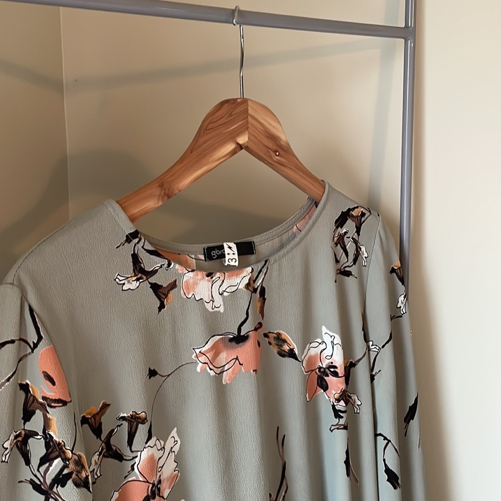 Flow-y green-gray blouse.